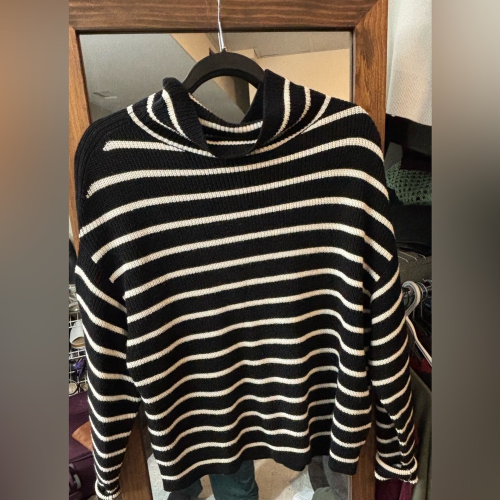 Kit and Ace Black and White Striped Turtleneck Sweater